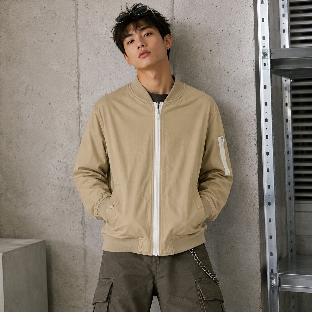 Forever 21 Bomber Mens Jacket Sz L Y2K Full Zip Utility Gorp Street NWT Neutral